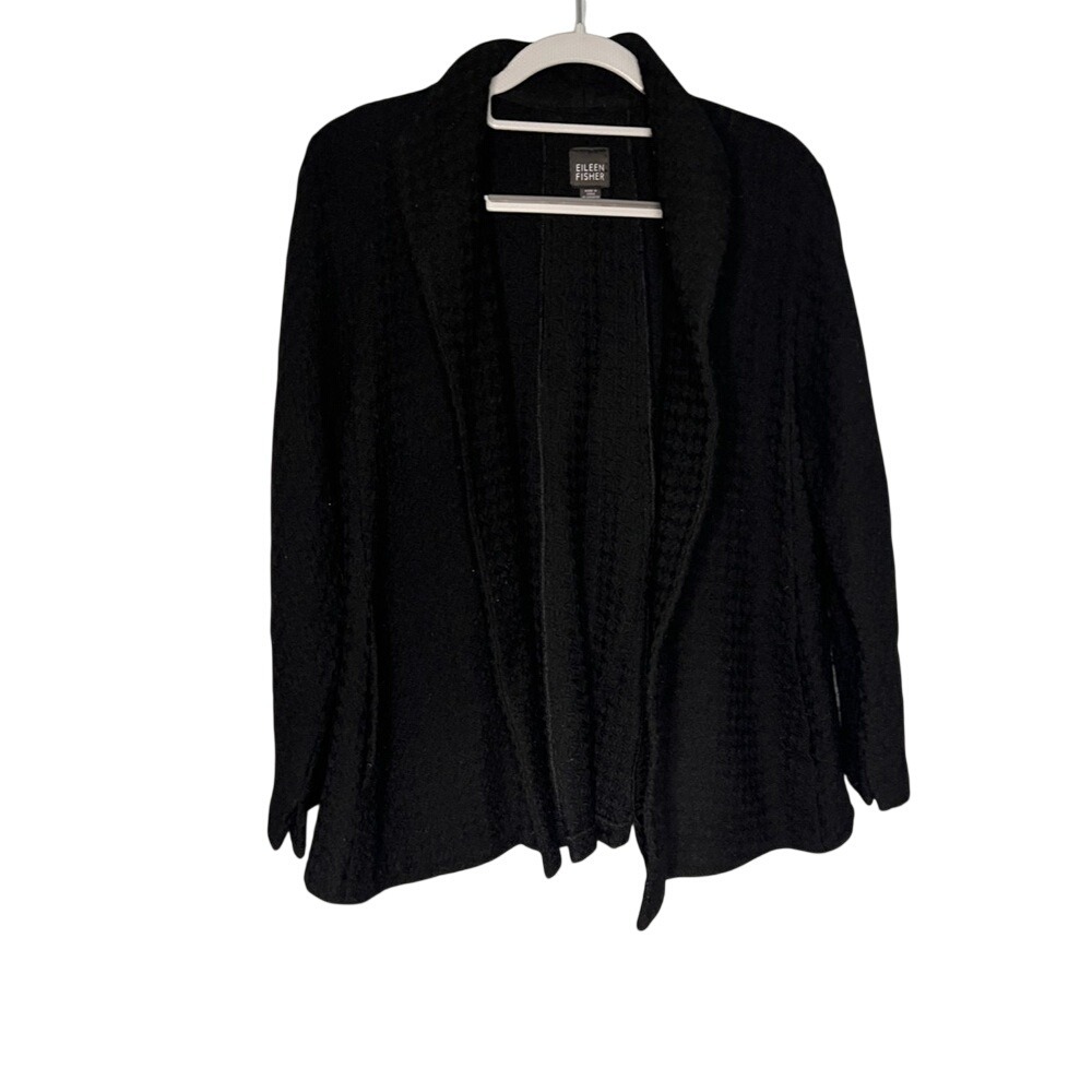 Eileen Fisher open front black wool‎ cardigan